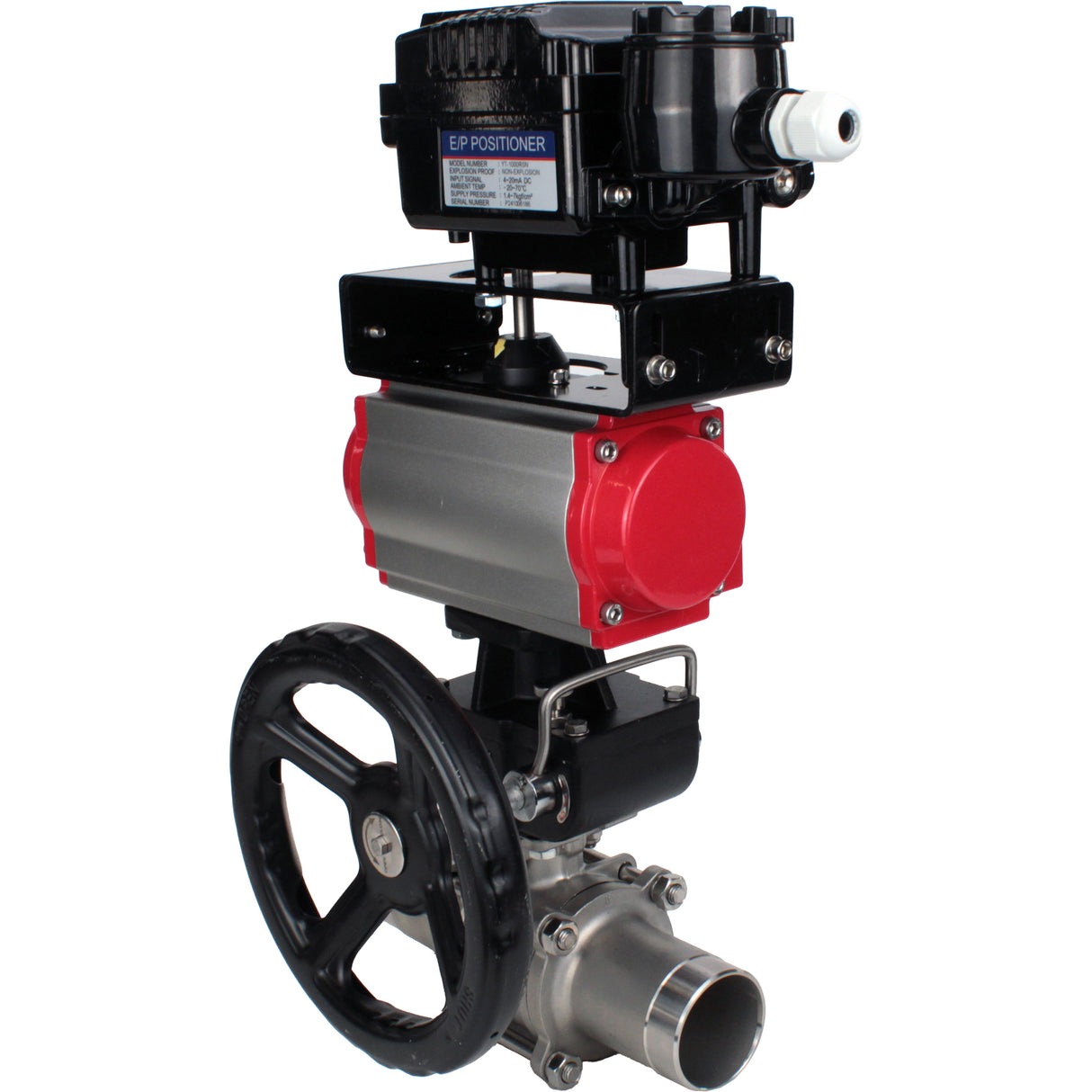 Ball valves Elephant BV3131P(3pc)-FP-W-ISO-H LONG DN50-150 full bore, body - stainless steel 304, welded, with Elephant PA-DA pneumatic actuator, Elephant MON reducer and YT-1000RSN pneumatic positioner