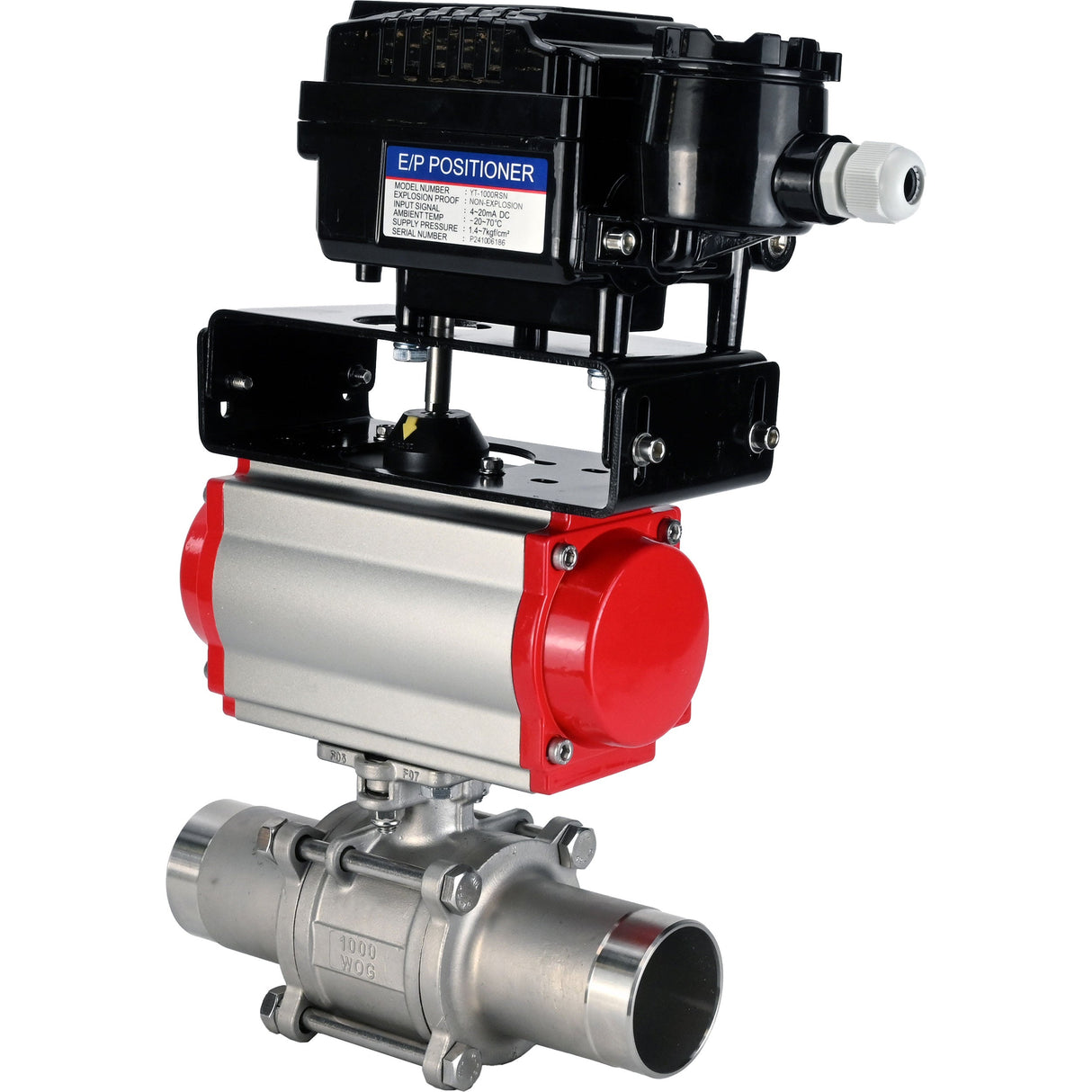 Ball valves Elephant BV3131P(3pc)-FP-W-ISO-H LONG DN10-150 full bore, body - stainless steel 304, welded, with pneumatic actuator Elephant PA-DA and pneumatic positioner YT-1000RSN