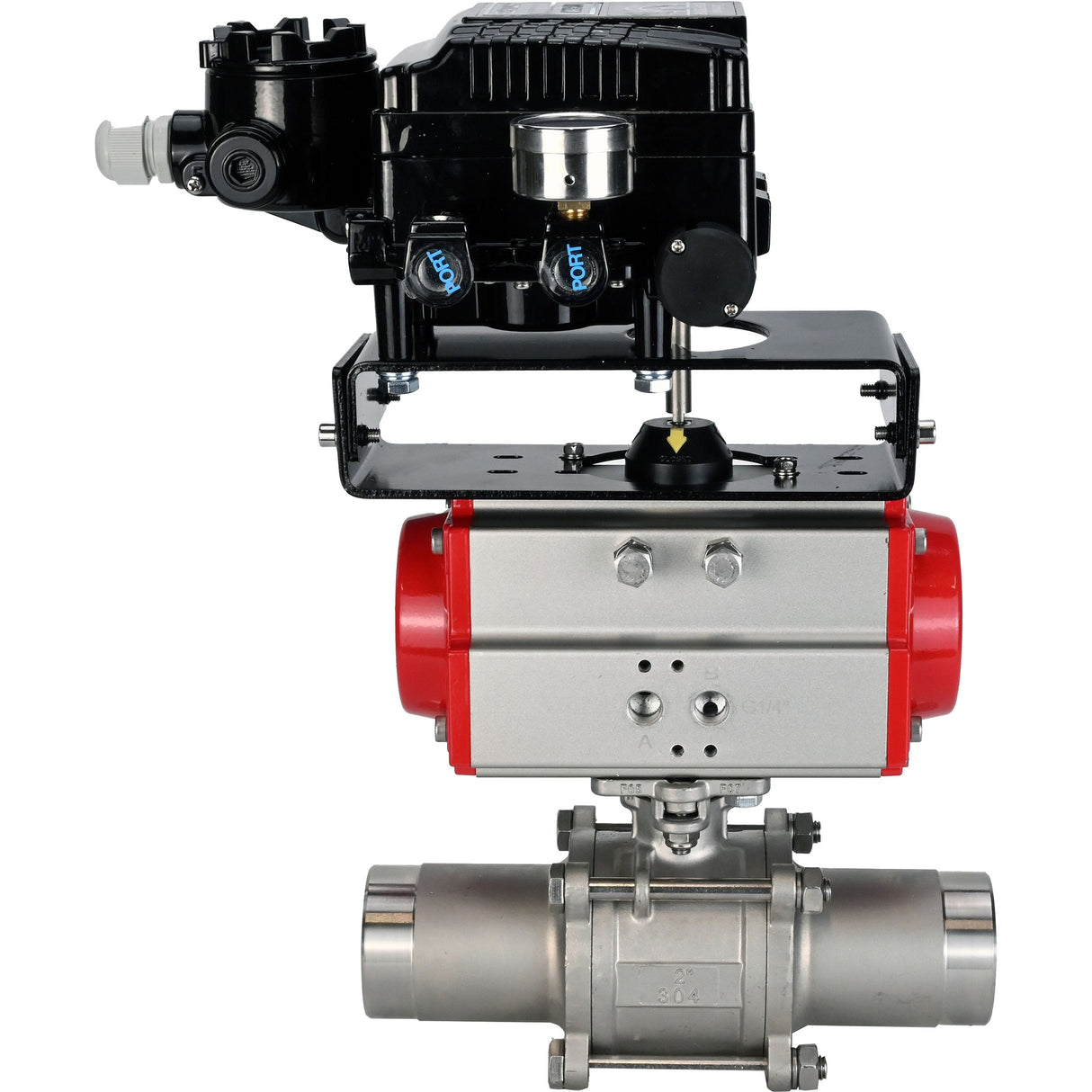 Ball valves Elephant BV3131P(3pc)-FP-W-ISO-H LONG DN10-150 full bore, body - stainless steel 304, welded, with pneumatic actuator Elephant PA-SA and pneumatic positioner YT-1000RSN