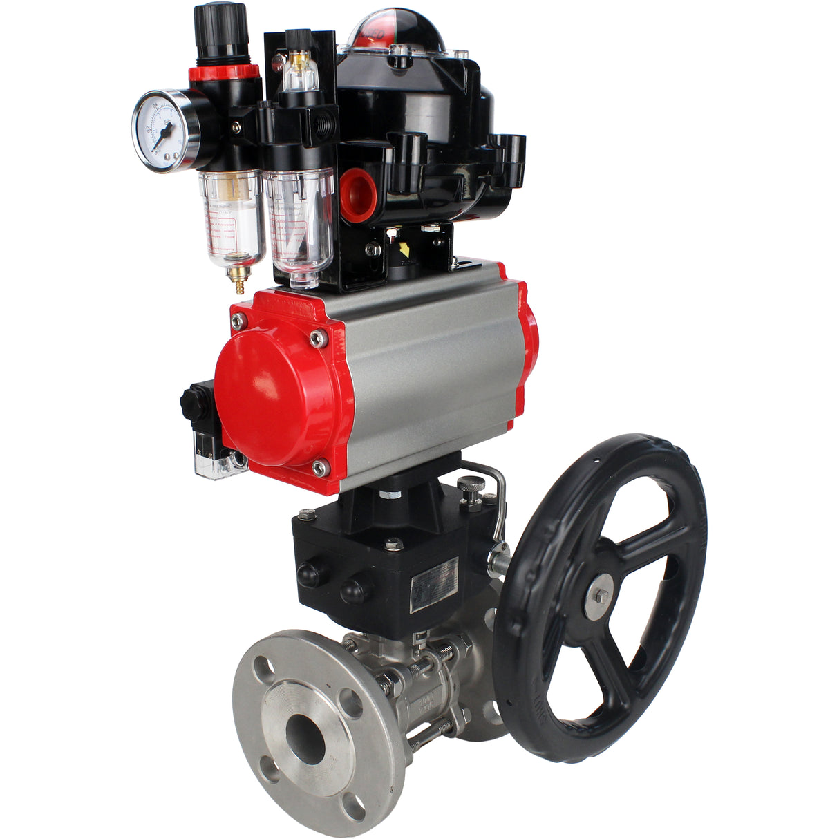 Ball valves Elephant BV3131P(3pc)-FP-F-ISO-H flanged, full bore, three-piece, body - stainless steel SS304, seal - PTFE, with pneumatic actuator PA-DA-052-130 pneumatic distributor 4M310 -08 24V gearbox MON ATU AFC2000 LSU APL-510N-