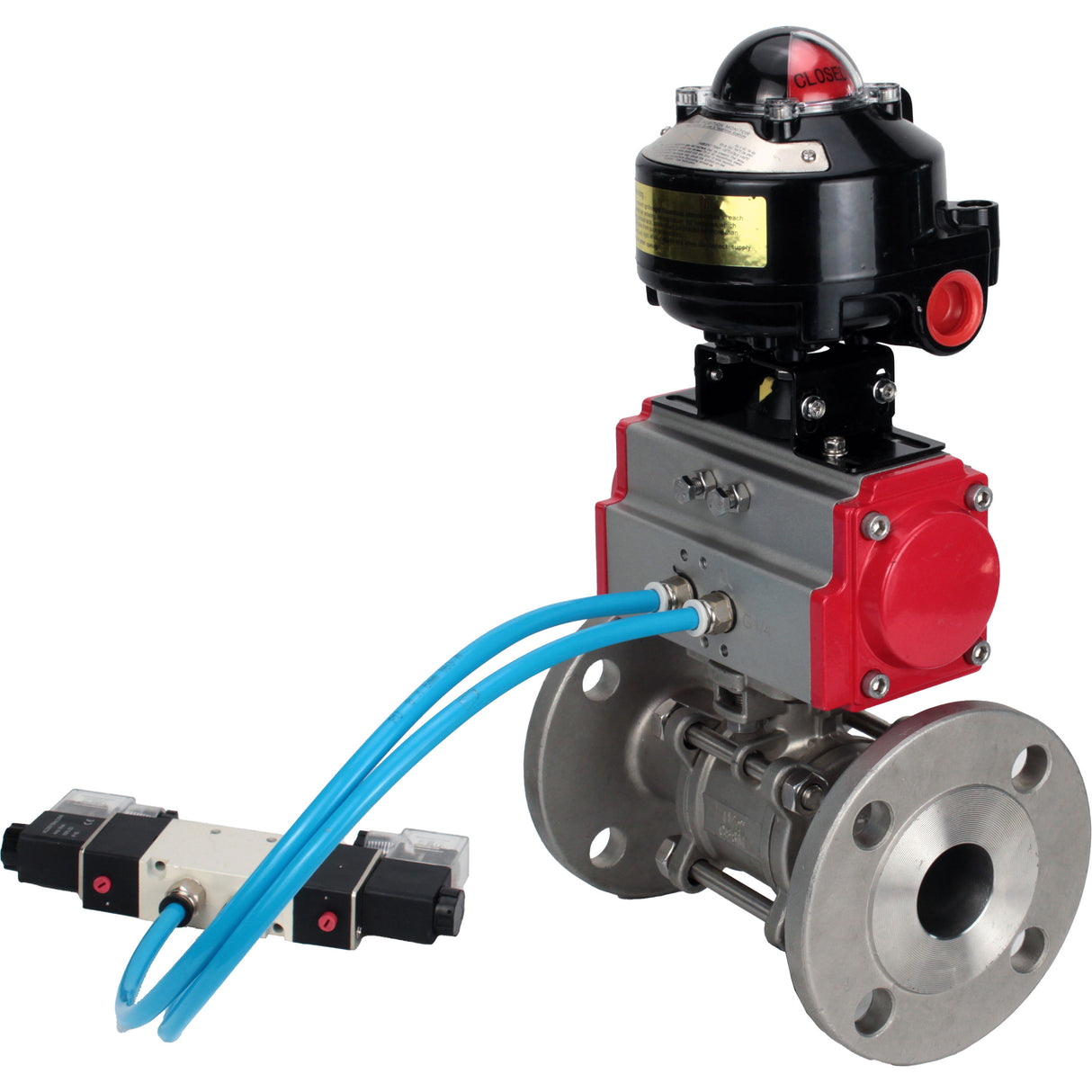 Ball valves Elephant BV3131P(3pc)-FP-F-ISO-H flanged, full bore, three-piece, body - stainless steel SS304, seal - PTFE, with pneumatic drive Elephant PA-DA 052-130 pneumatic distributor 4V320- 08 joining DN8 LSU APL-510N
