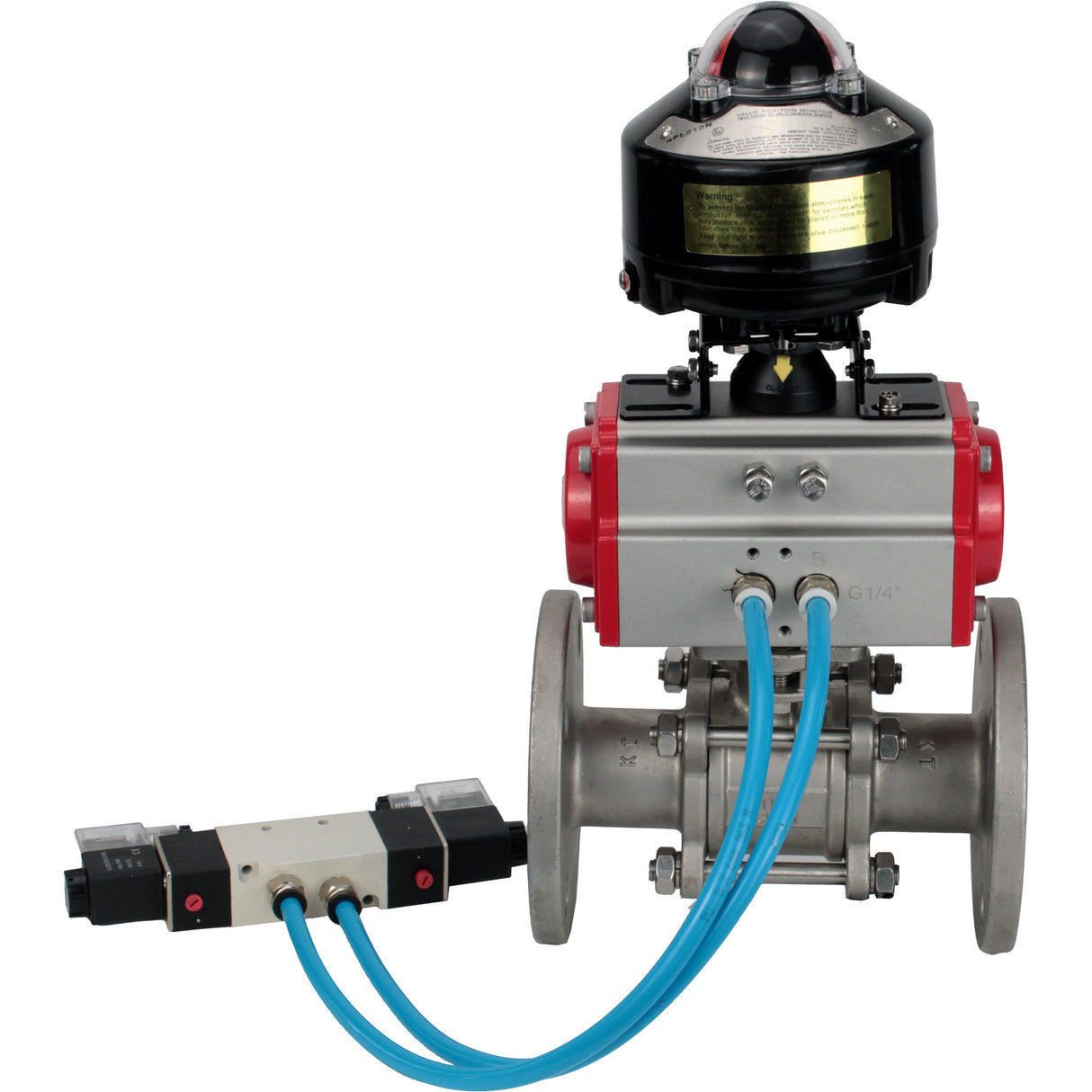 Ball valves Elephant BV3131P(3pc)-FP-F-ISO-H flanged, full bore, three-piece, body - stainless steel SS304, seal - PTFE, with pneumatic drive Elephant PA-DA 052-130 pneumatic distributor 4V320- 08 joining DN8 LSU APL-510N