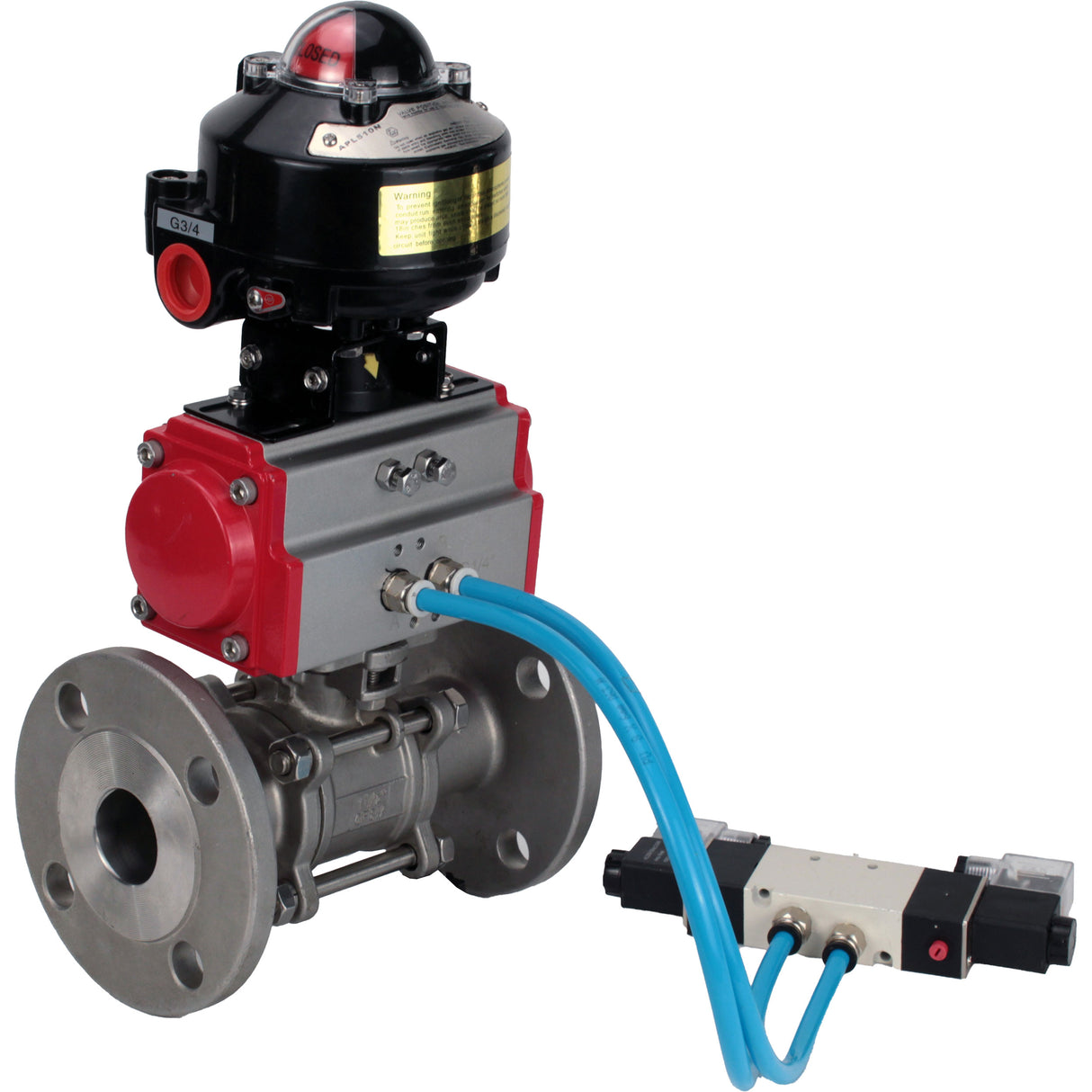 Ball valves Elephant BV3131P(3pc)-FP-F-ISO-H flanged, full bore, three-piece, body - stainless steel SS304, seal - PTFE, with pneumatic drive Elephant PA-DA 052-130 pneumatic distributor 4V320- 08 joining DN8 LSU APL-510N