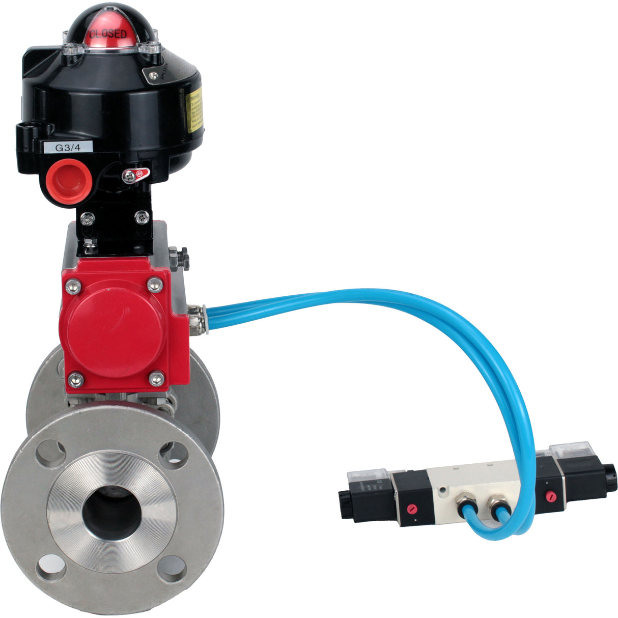 Ball valves Elephant BV3131P(3pc)-FP-F-ISO-H flanged, full bore, three-piece, body - stainless steel SS304, seal - PTFE, with pneumatic drive Elephant PA-DA 052-130 pneumatic distributor 4V320- 08 joining DN8 LSU APL-510N