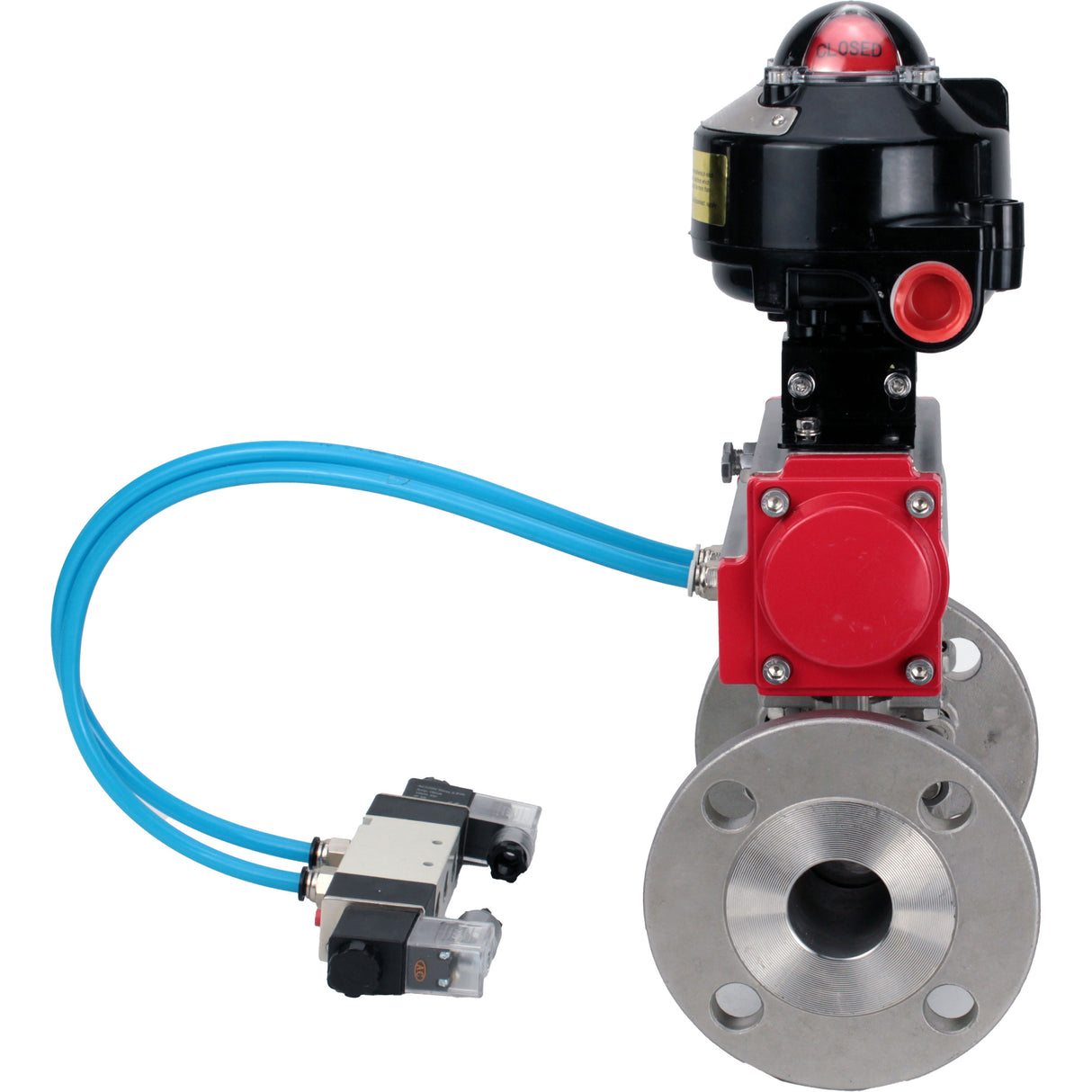 Ball valves Elephant BV3131P(3pc)-FP-F-ISO-H flanged, full bore, three-piece, body - stainless steel SS304, seal - PTFE, with pneumatic drive Elephant PA-DA 052-130 pneumatic distributor 4V320- 08 joining DN8 LSU APL-510N