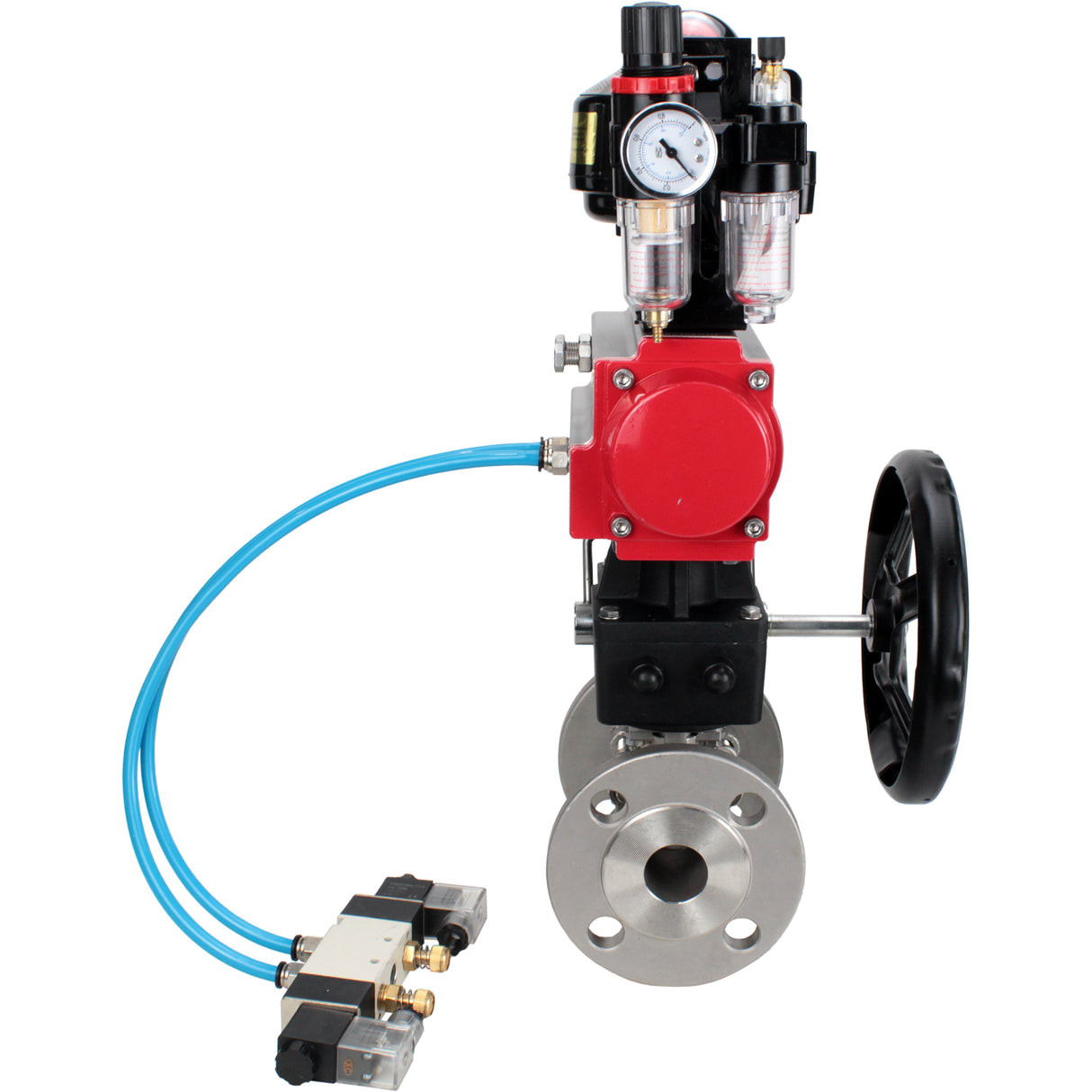 Ball valves Elephant BV3232P(3pc)-FP-F-ISO-H flanged, three-piece, body - stainless steel SS316, seal - PTFE, with pneumatic drive PA-DA-052-130 pneumatic distributor 4V320-08 gearbox MON ATU AFC2000 LSU APL-510N-EX