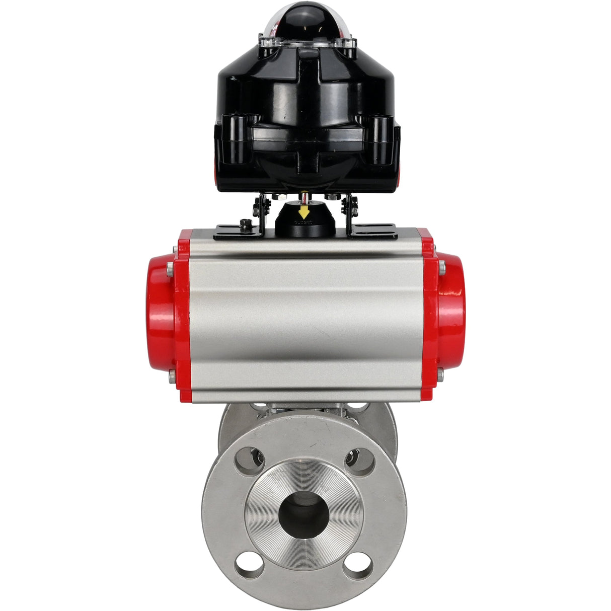 Ball valves Elephant BV3232P(3pc)-FP-F-ISO-H flanged, full bore, three-piece, body - stainless steel SS316, seal - PTFE, with pneumatic actuator Elephant PA-SA 065-160 and LSU APL -510N-EX
