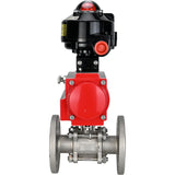 Ball valves Elephant BV3131P(3pc)-FP-F-ISO-H flanged, full bore, three-piece, body - stainless steel SS304, seal - PTFE, with pneumatic actuator Elephant PA-DA 052-130 and LSU APL -510N-EX