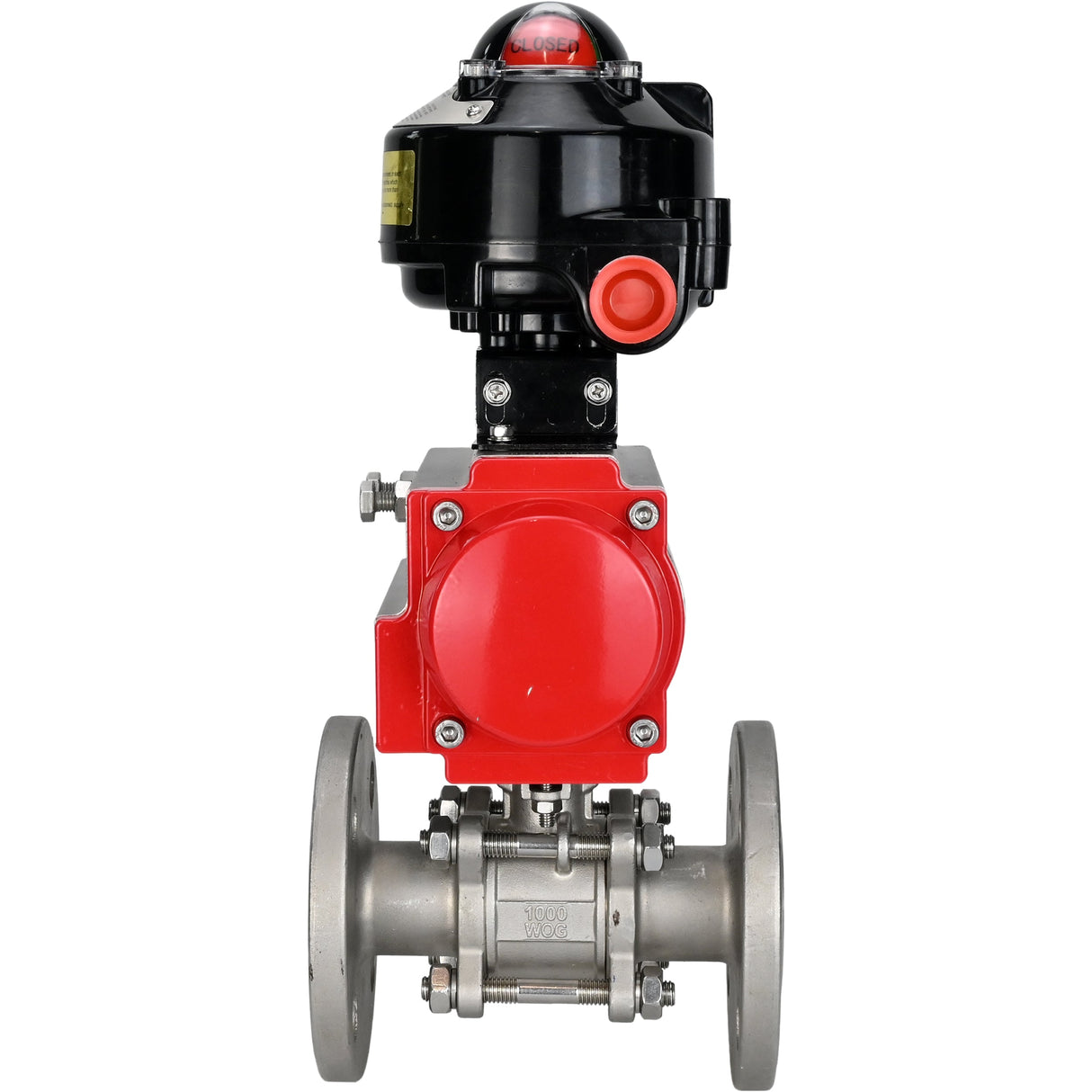 Ball valves Elephant BV3131P(3pc)-FP-F-ISO-H flanged, full bore, three-piece, body - stainless steel SS304, seal - PTFE, with pneumatic actuator Elephant PA-SA 065-160 and LSU APL -510N-EX