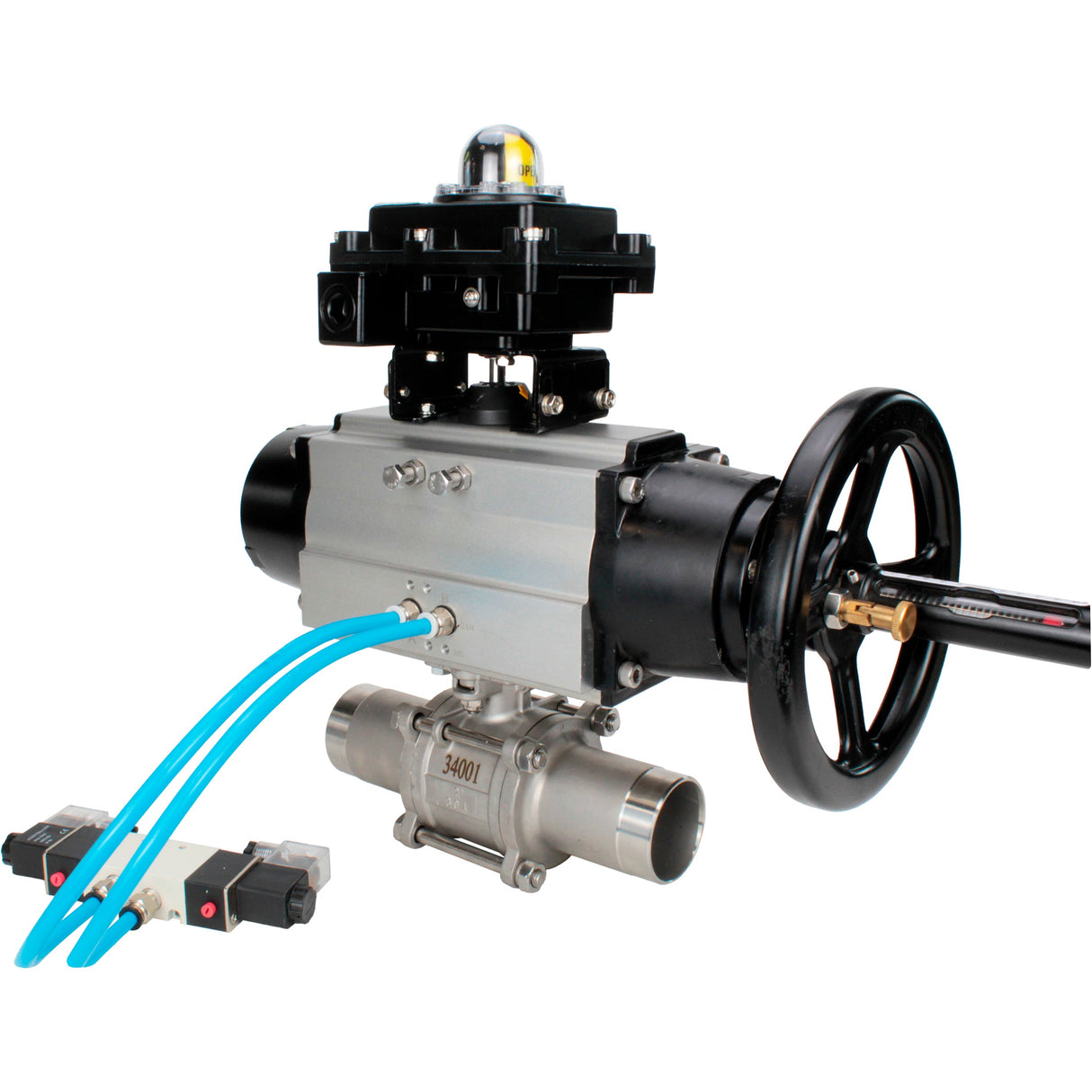 Ball valves Elephant BV3131P(3pc)-FP-W-ISO-H LONG,  body material - Stainless steel AISI 304, seal - PTFE / PTFE / Teflon, with pneumatic actuator double action PA-DA-105-1, 4V320-10 220V, LSU APL-410N Ex