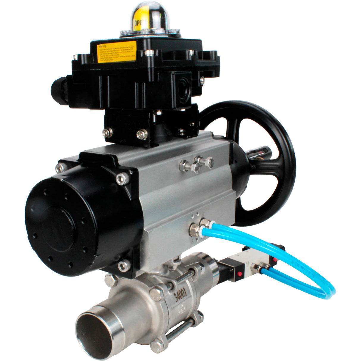 Ball valves Elephant BV3131P(3pc)-FP-W-ISO-H LONG,  body material - Stainless steel AISI 304, seal - PTFE / PTFE / Teflon, with pneumatic actuator double action PA-DA-105-1, 4V320-10 220V, LSU APL-410N Ex