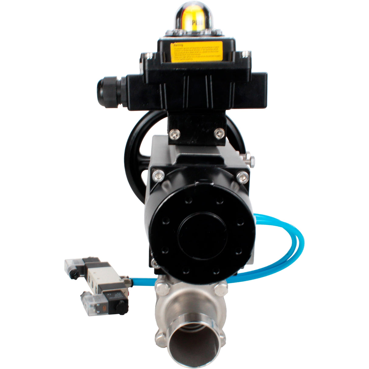 Ball valves Elephant BV3131P(3pc)-FP-W-ISO-H LONG,  body material - Stainless steel AISI 304, seal - PTFE / PTFE / Teflon, with pneumatic actuator double action PA-DA-105-1, 4V320-10 220V, LSU APL-410N Ex