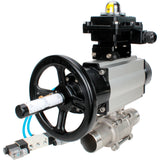 Ball valves Elephant BV3131P(3pc)-FP-W-ISO-H LONG,  body material - Stainless steel AISI 304, seal - PTFE / PTFE / Teflon, with pneumatic actuator double action PA-DA-105-1, 4V320-08 220V, LSU APL-410N Ex