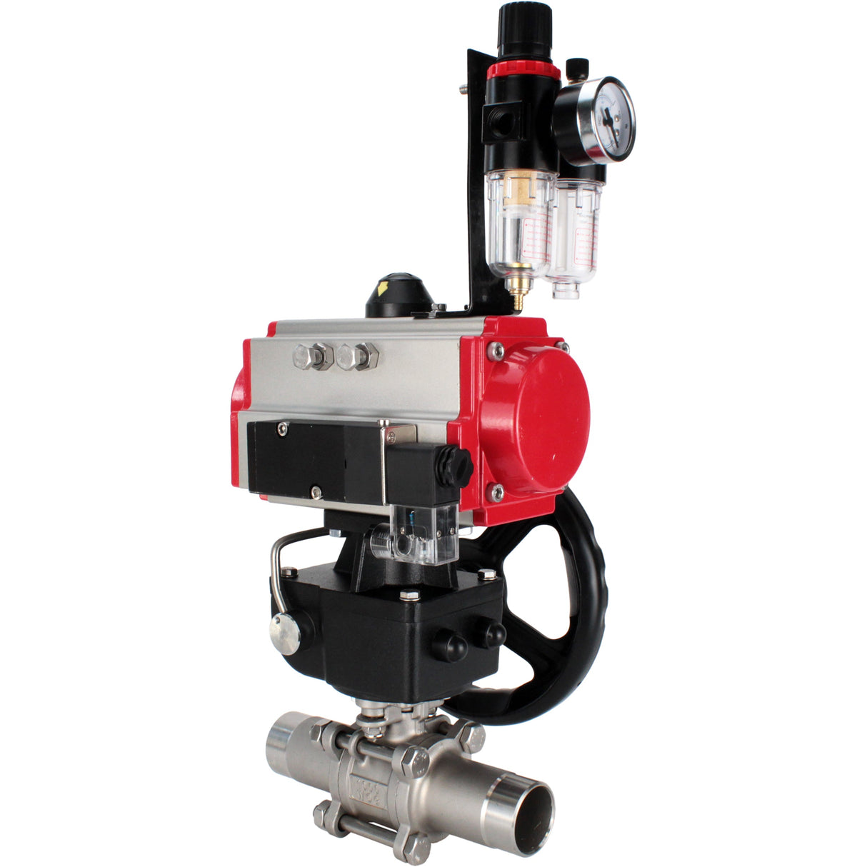 Ball valves Elephant BV3131P(3pc)-FP-W-ISO-H LONG full bore, body - stainless steel 304, for welding, with pneumatic actuator PA-DA, pneumatic distributor 4M310-08 220V, MON reducer and ATU AFC2000