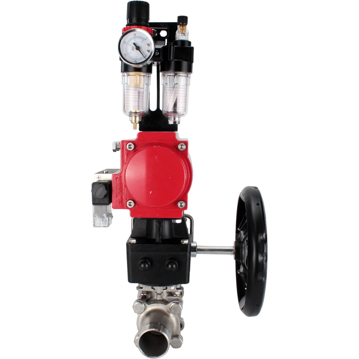 Ball valves Elephant BV3131P(3pc)-FP-W-ISO-H LONG full bore, body - stainless steel 304, for welding, with pneumatic actuator PA-DA, pneumatic distributor 4M310-08 220V, MON reducer and ATU AFC2000