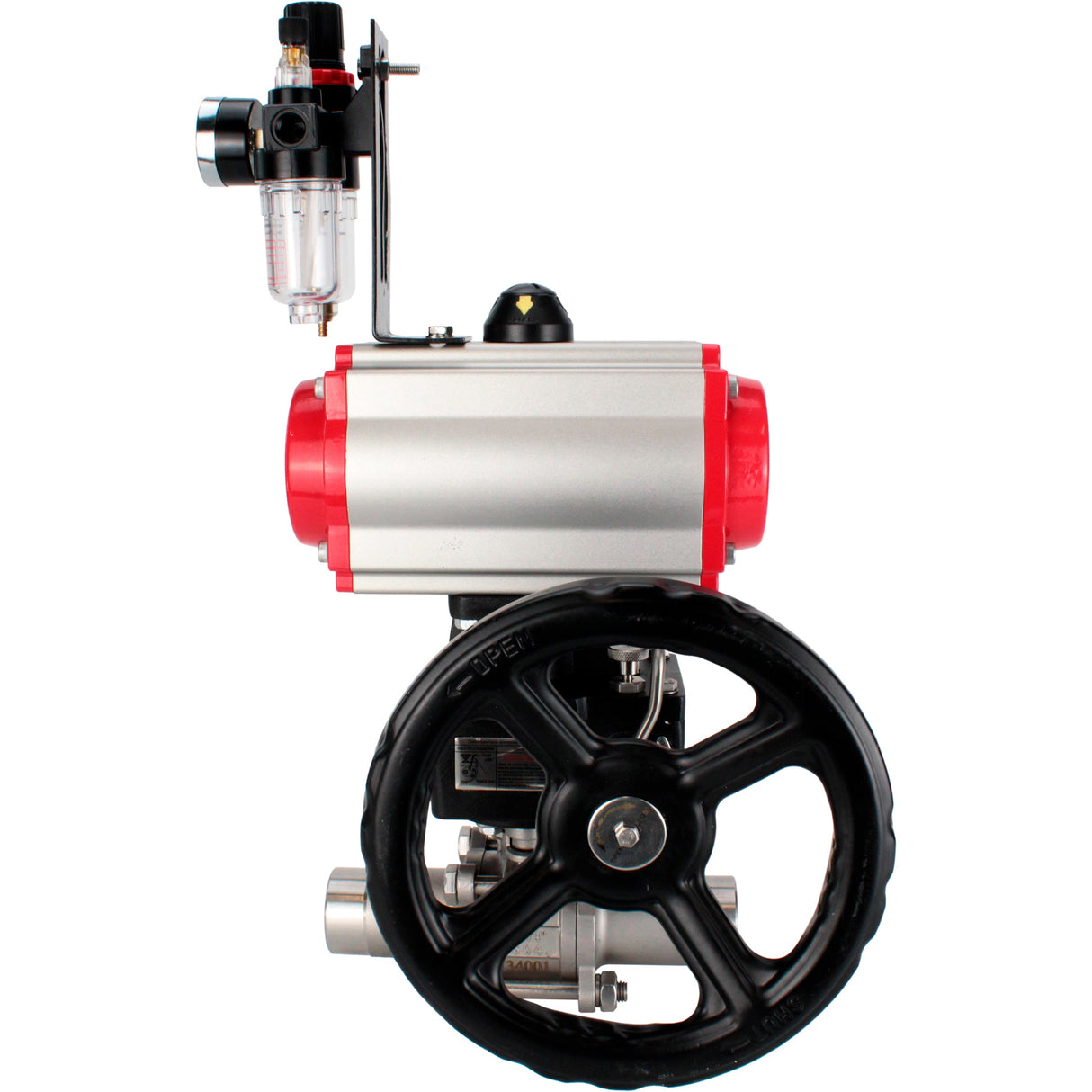 Ball valves Elephant BV3131P(3pc)-FP-W-ISO-H LONG full bore, body - stainless steel 304, for welding, with pneumatic actuator PA-DA, pneumatic distributor 4M310-08 220V, MON reducer and ATU AFC2000