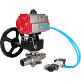 Ball valves Elephant BV3131P(3pc)-FP-W-ISO-H LONG full bore, body - stainless steel 304, for welding, with pneumatic actuator PA-DA, pneumatic distributor 4V320-08 220V and MON reducer