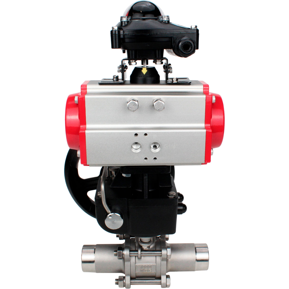 Ball valves Elephant BV3232P(3pc)-FP-W-ISO-H LONG DN50-150 full bore, body - stainless steel 316, welded, with Elephant PA-DA pneumatic actuator, Elephant MON gearbox and APL- limit switch block 210N