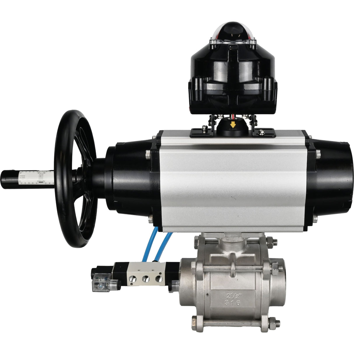 Ball valves Elephant BV3232P(3pc)-FP-W-ISO-H,  body material - Stainless steel AISI 316, seal - PTFE / PTFE / Teflon, with pneumatic actuator double action PA-DA-105-1, 4V320-10 220V, LSU APL-510N Ex