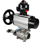 Ball valves Elephant BV3232P(3pc)-FP-W-ISO-H,  body material - Stainless steel AISI 316, seal - PTFE / PTFE / Teflon, with pneumatic actuator double action PA-DA-105-1, 4V320-10 220V, LSU APL-510N Ex
