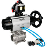 Ball valves Elephant BV3232P(3pc)-FP-W-ISO-H,  body material - Stainless steel AISI 316, seal - PTFE / PTFE / Teflon, with pneumatic actuator double action PA-DA-105-1, 4V320-10 220V, LSU APL-510N Ex