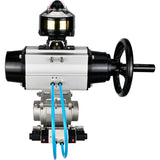 Ball valves Elephant BV3232P(3pc)-FP-W-ISO-H,  body material - Stainless steel AISI 316, seal - PTFE / PTFE / Teflon, with pneumatic actuator double action PA-DA-105-1, 4V320-10 220V, LSU APL-510N Ex