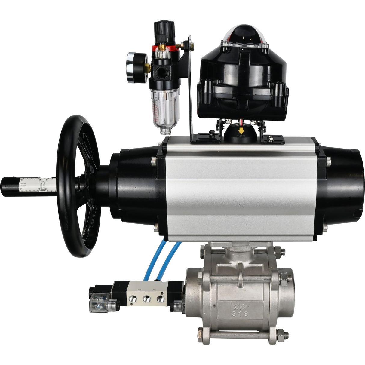 Ball valves Elephant BV3232P(3pc)-FP-W-ISO-H,  body material - Stainless steel AISI 316, seal - PTFE / PTFE / Teflon, with pneumatic actuator double action PA-DA-105-1, 4V320-10 220V, LSU APL-510N Ex, ATU AFC2000