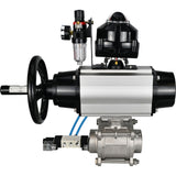 Ball valves Elephant BV3232P(3pc)-FP-W-ISO-H,  body material - Stainless steel AISI 316, seal - PTFE / PTFE / Teflon, with pneumatic actuator double action PA-DA-105-1, 4V320-10 220V, LSU APL-510N Ex, ATU AFC2000