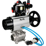 Ball valves Elephant BV3232P(3pc)-FP-W-ISO-H,  body material - Stainless steel AISI 316, seal - PTFE / PTFE / Teflon, with pneumatic actuator double action PA-DA-105-1, 4V320-10 220V, LSU APL-510N Ex, ATU AFC2000