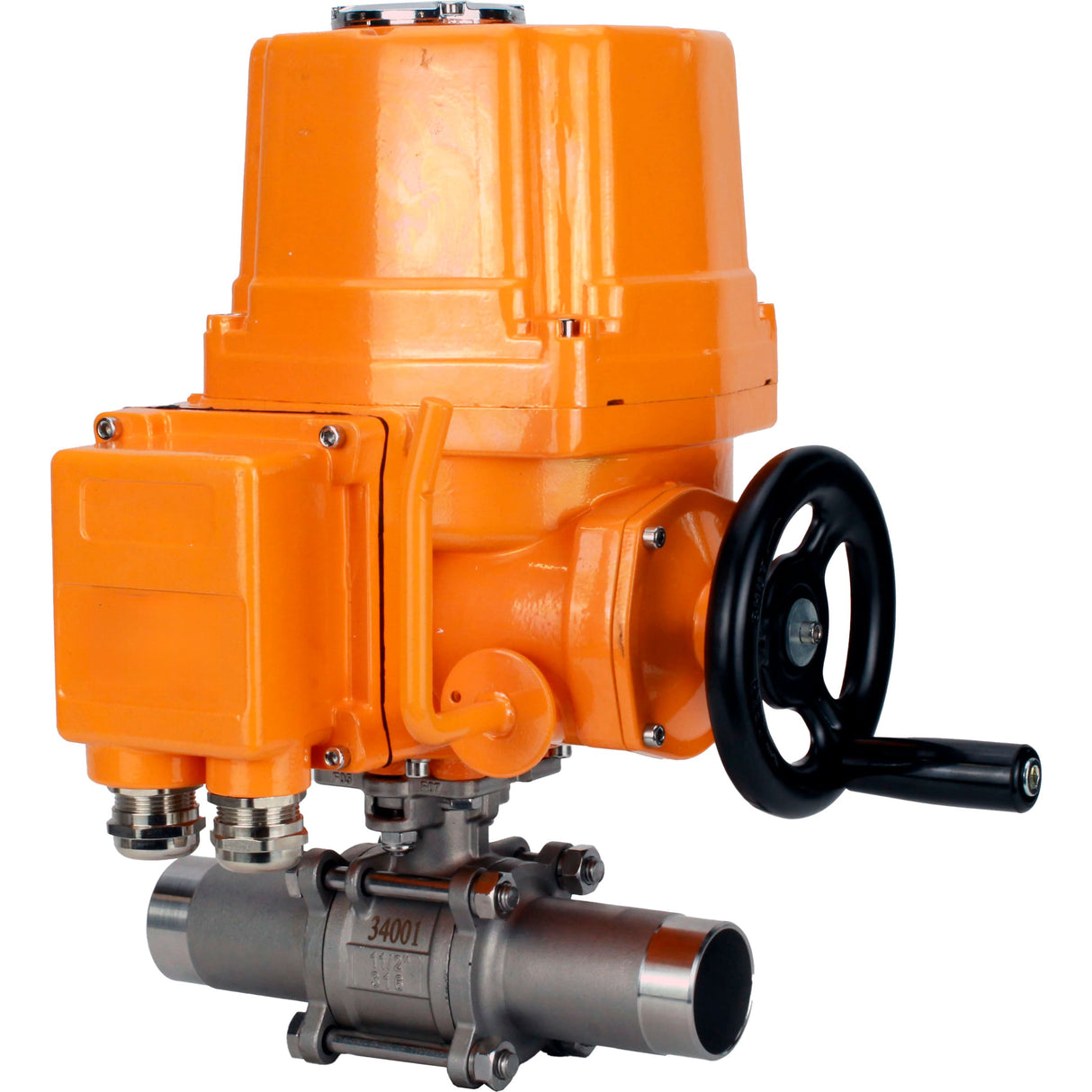 Ball valves Elephant BV3131P(3pc)-FP-W-ISO-H LONG full bore, body - stainless steel 304, welded, with 1/4-turn explosion-proof electric drive Elephant QT-EX-EM-O2-24VDC-U1 24V