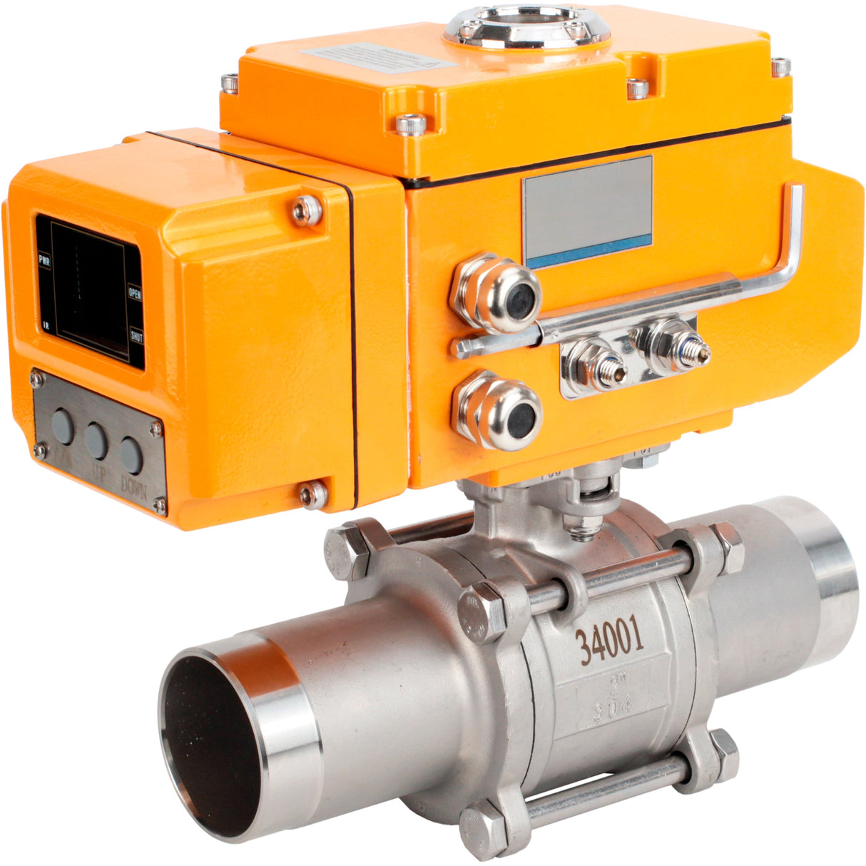Ball valves Elephant BV3131P(3pc)-FP-W-ISO-H LONG full bore, body - stainless steel 304, welded, with 1/4-turn electric drive Elephant QT-N-EM-B1-220VAC-U1 with feedback sensor and input control signal 0-10V