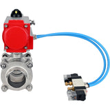 Ball valves Elephant BV3232P(3pc)-FP-W-ISO-H WDVF DN15-32 63 bar full bore, body - 316 stainless steel, seal - PTFE, for welding, with PA-SA pneumatic actuator, pneumatic distributor 4V320-08 220V