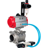 Ball valves Elephant BV3232P(3pc)-FP-W-ISO-H WDVF DN15-32 63 bar full bore, body - 316 stainless steel, seal - PTFE, for welding, with PA-SA pneumatic actuator, pneumatic distributor 4V320-10 220V, ATU AFC2000