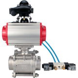 Ball valves Elephant BV3232P(3pc)-FP-W-ISO-H WDVF DN15-32 63 bar full bore, body - 316 stainless steel, seal - PTFE, for welding, with PA-SA pneumatic actuator, pneumatic distributor 4V320-10 220V, LSU APL-210N