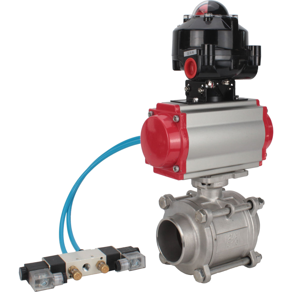 Ball valves Elephant BV3232P(3pc)-FP-W-ISO-H WDVF DN15-32 63 bar full bore, body - 316 stainless steel, seal - PTFE, for welding, with PA-SA pneumatic actuator, pneumatic distributor 4V320-10 220V, LSU APL-510N EX