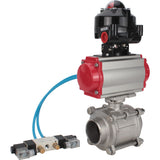 Ball valves Elephant BV3232P(3pc)-FP-W-ISO-H WDVF DN15-32 63 bar full bore, body - 316 stainless steel, seal - PTFE, for welding, with PA-SA pneumatic actuator, pneumatic distributor 4V320-10 220V, LSU APL-510N EX