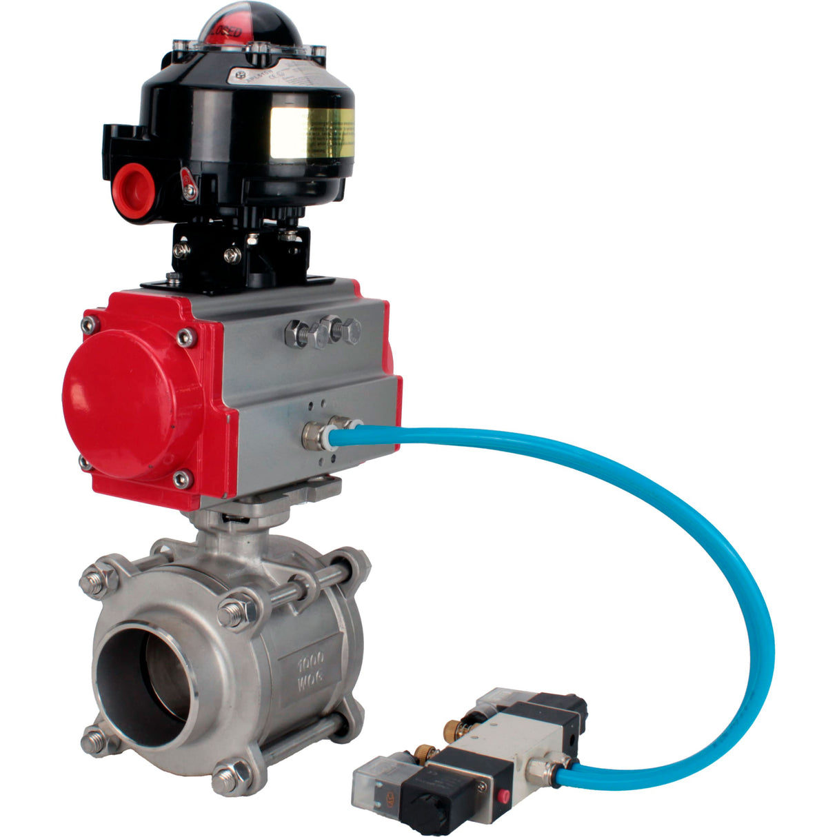 Ball valves Elephant BV3232P(3pc)-FP-W-ISO-H WDVF DN15-32 63 bar full bore, body - 316 stainless steel, seal - PTFE, for welding, with PA-SA pneumatic actuator, pneumatic distributor 4V320-10 220V, LSU APL-510N EX