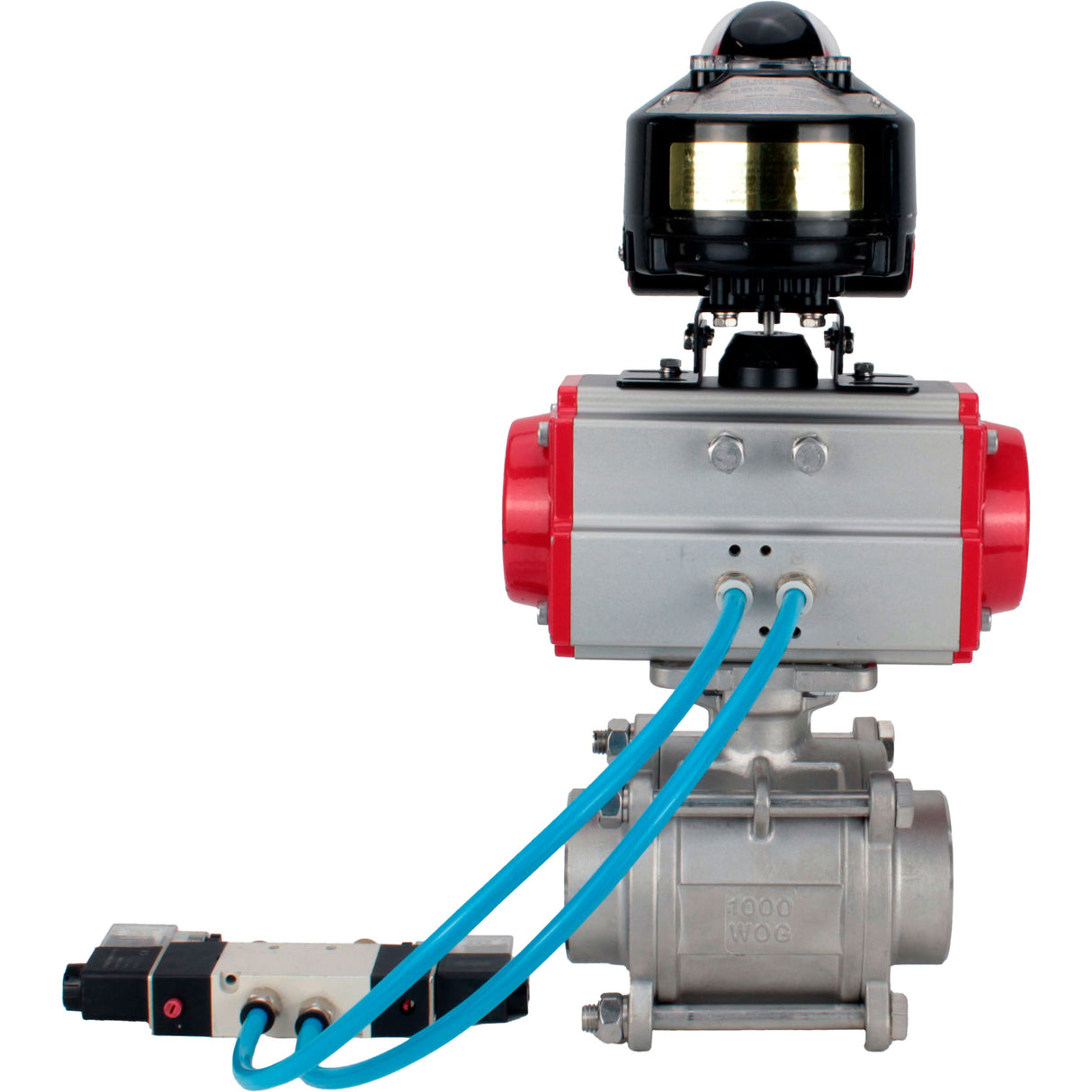 Ball valves Elephant BV3232P(3pc)-FP-W-ISO-H WDVF DN15-32 63 bar full bore, body - 316 stainless steel, seal - PTFE, for welding, with PA-SA pneumatic actuator, pneumatic distributor 4V320-10 220V, LSU APL-510N EX