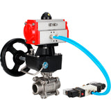 Ball valves Elephant BV3232P(3pc)-FP-W-ISO-H WDVF DN15-32 63 bar full bore, body - 316 stainless steel, seal - PTFE, for welding, with PA-DA pneumatic actuator, pneumatic distributor 4V320-10 220V, manual backup for MON