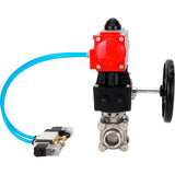 Ball valves Elephant BV3232P(3pc)-FP-W-ISO-H WDVF DN15-32 63 bar full bore, body - 316 stainless steel, seal - PTFE, for welding, with PA-DA pneumatic actuator, pneumatic distributor 4V320-10 220V, manual backup for MON