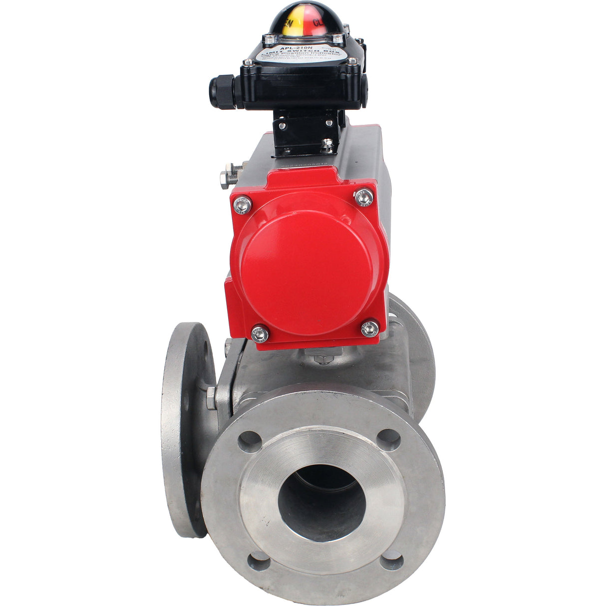 Ball valves Elephant BV3232P(4pc)-FP-3WL-F-ISO-H 16 bar full bore, flanged, body - stainless steel SS316, ISO flange F03/F04-F10/F12, square 9x9-19x19, with pneumatic drive Elephant PA-DA double action and LSU APL-210N