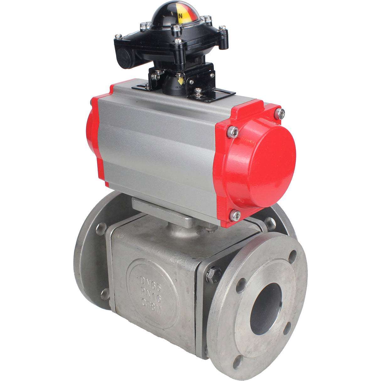 Ball valves Elephant BV3232P(4pc)-FP-3WL-F-ISO-H 16 bar full bore, flanged, body - stainless steel SS316, ISO flange F03/F04-F10/F12, square 9x9-19x19, with pneumatic drive Elephant PA-SA with return springs and BKV APL-210N