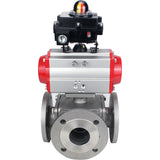 Ball valves Elephant BV3232P(4pc)-FP-3WL-F-ISO-H 16 bar full bore, flanged, body - stainless steel SS316, ISO flange F03/F04-F10/F12, square 9x9-19x19, with pneumatic drive Elephant PA-DA double action and LSU APL-410N EX
