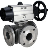 Ball valves Elephant BV3232P(4pc)-FP-3WL-F-ISO-H DN100 16 bar full bore, flanged, body - stainless steel SS316, ISO flange F10/F12, square 19x19, with double pneumatic actuator PA-DA-105-1 actions