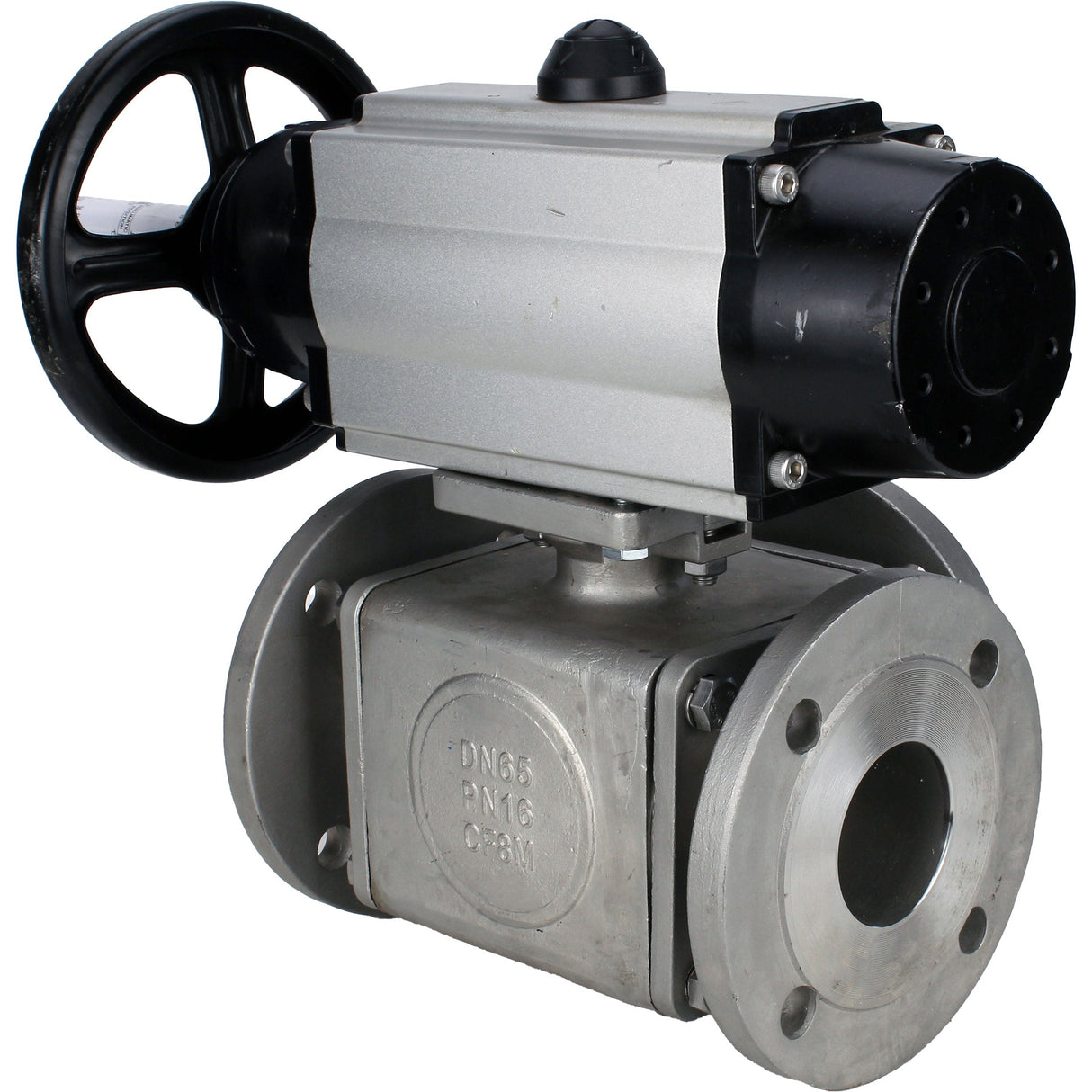 Ball valves Elephant BV3232P(4pc)-FP-3WL-F-ISO-H DN100 16 bar full bore, flanged, body - stainless steel SS316, ISO flange F10/F12, square 19x19, with double pneumatic actuator PA-DA-105-1 actions