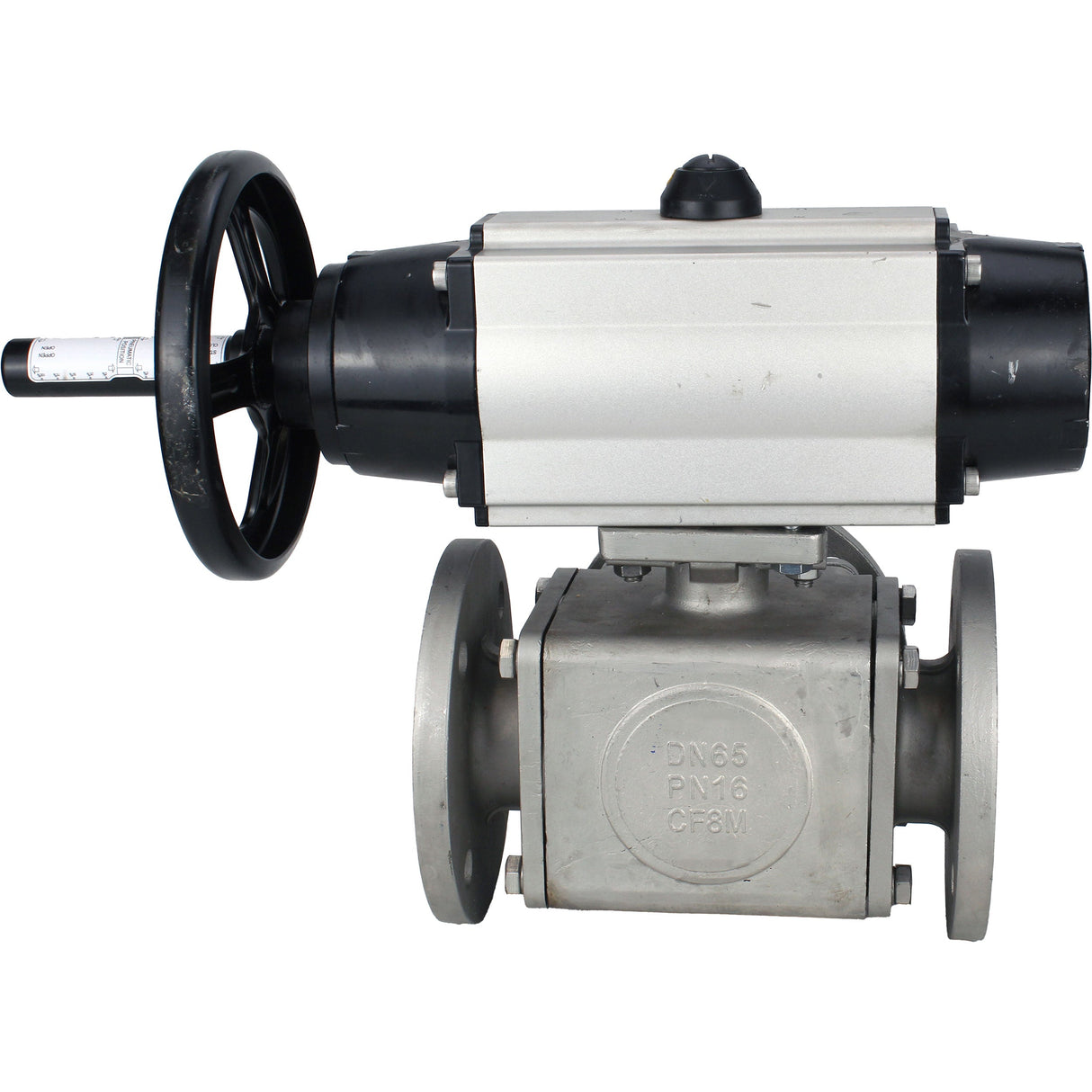 Ball valves Elephant BV3232P(4pc)-FP-3WL-F-ISO-H DN100 16 bar full bore, flanged, body - stainless steel SS316, ISO flange F10/F12, square 19x19, with double pneumatic actuator PA-DA-105-1 actions