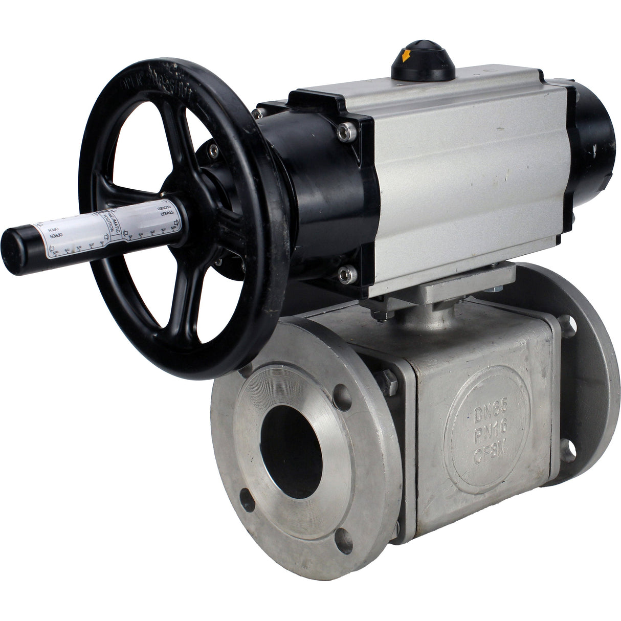 Ball valves Elephant BV3232P(4pc)-FP-3WL-F-ISO-H DN100 16 bar full bore, flanged, body - stainless steel SS316, ISO flange F10/F12, square 19x19, with double pneumatic actuator PA-DA-105-1 actions