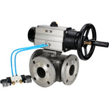 Ball valves Elephant BV3232P(4pc)-FP-3WL-F-ISO-H DN100 16 bar full bore, flanged, body - stainless steel SS316, ISO flange F10/F12, square 19x19, with double pneumatic actuator PA-DA-105-1 action and pneumatic distributor 4V320-8 220V