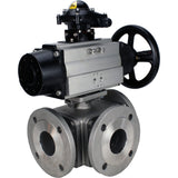Ball valves Elephant BV3232P(4pc)-FP-3WL-F-ISO-H DN100 16 bar full bore, flanged, body - stainless steel SS316, ISO flange F10/F12, square 19x19, with double pneumatic actuator PA-DA-105-1 actions and LSU APL-210N