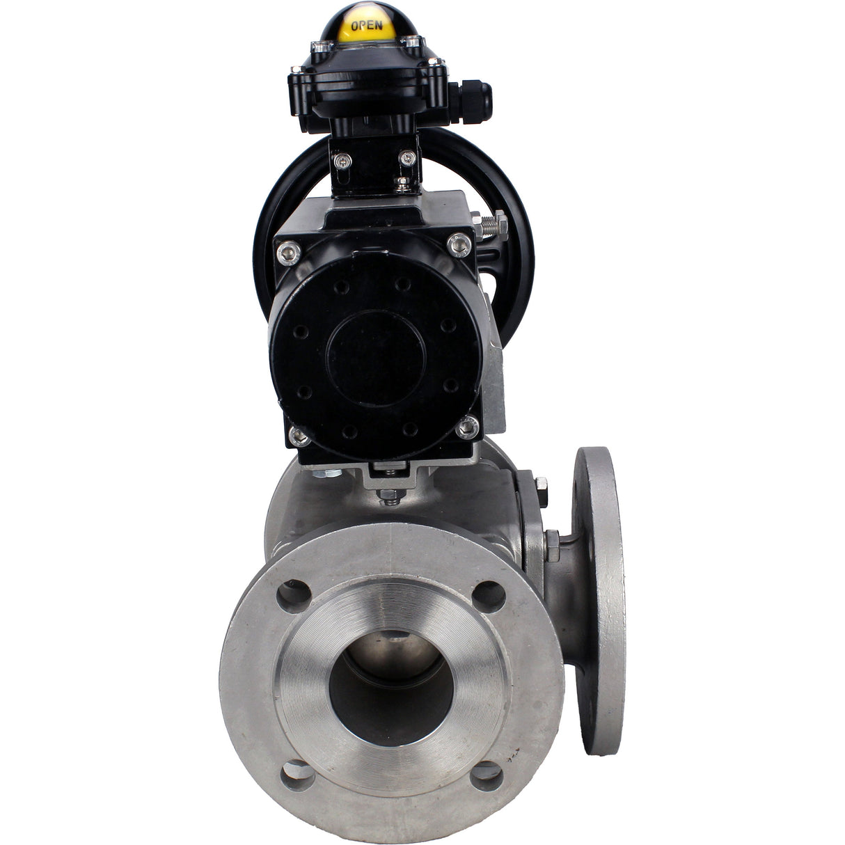 Ball valves Elephant BV3232P(4pc)-FP-3WL-F-ISO-H DN100 16 bar full bore, flanged, body - stainless steel SS316, ISO flange F10/F12, square 19x19, with double pneumatic actuator PA-DA-105-1 actions and LSU APL-210N